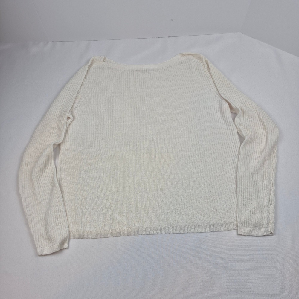 Eileen Fisher Sweater S Ivory 100% Linen Ribbed Boat Neck Minimalist Lagenlook